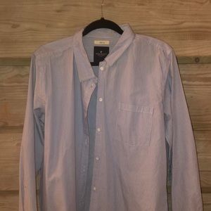 Light blue and white pinstripe button up
